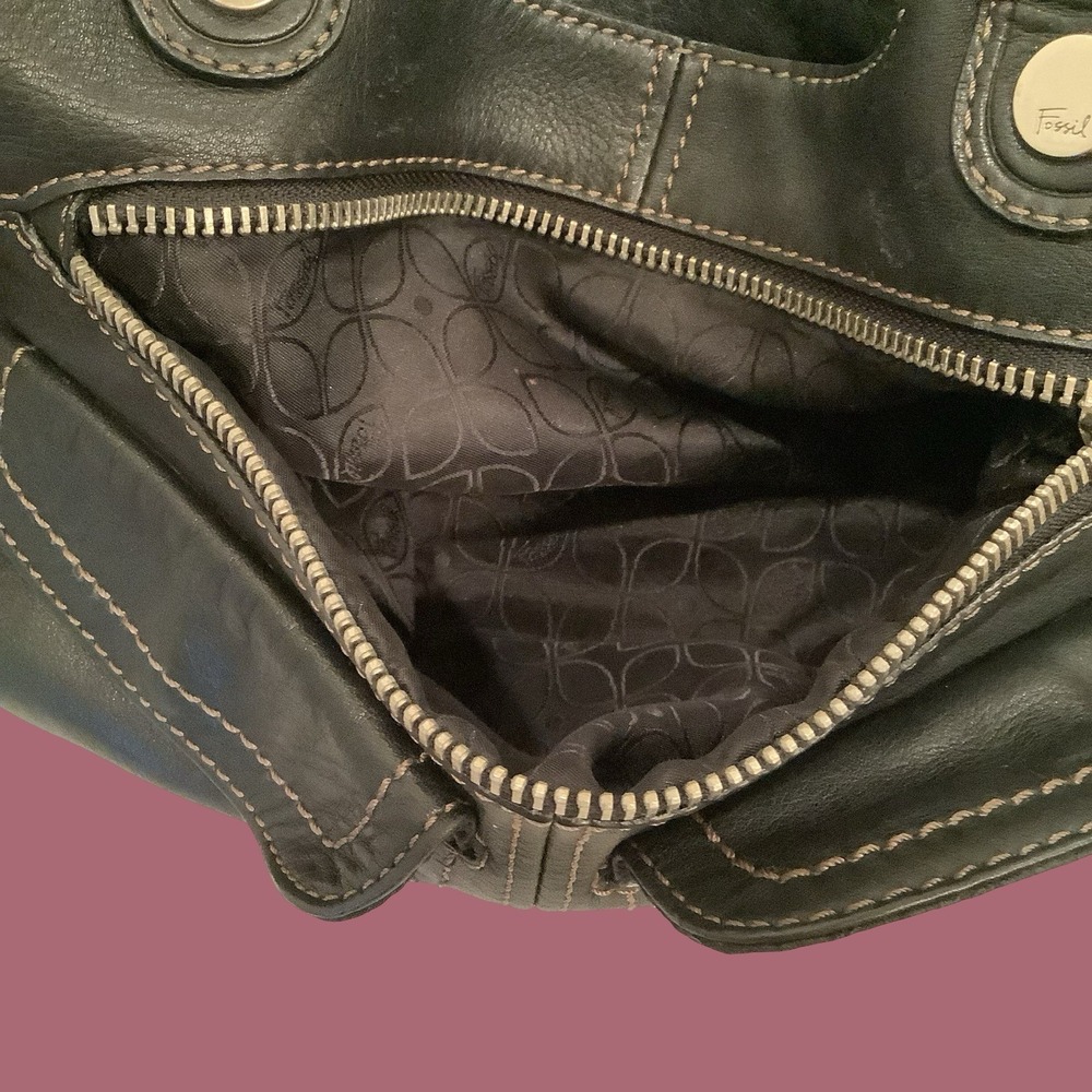 Fossil Dark Brown Leather Purse Duffle Style Bag - Picture 9 of 12